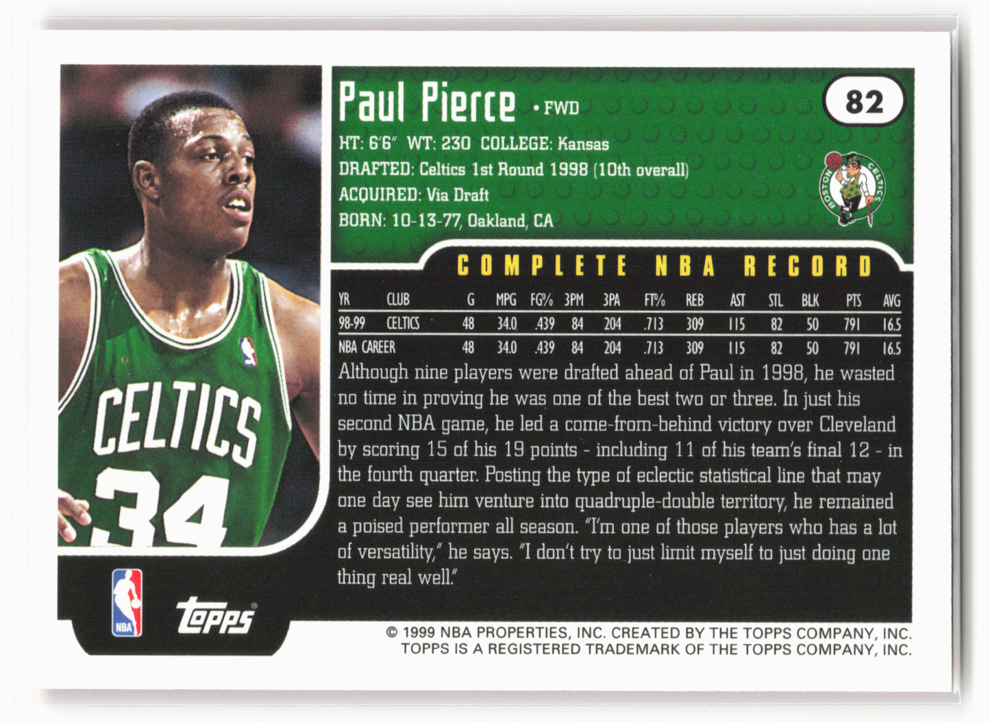 1999-00 Topps #82 Paul Pierce NM