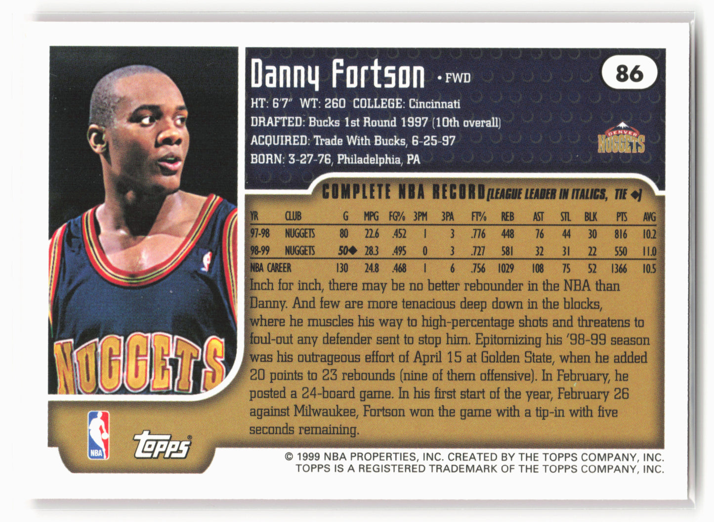 1999-00 Topps #86 Danny Fortson