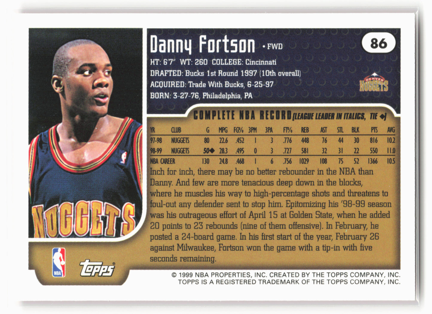 1999-00 Topps  #86 Danny Fortson NM