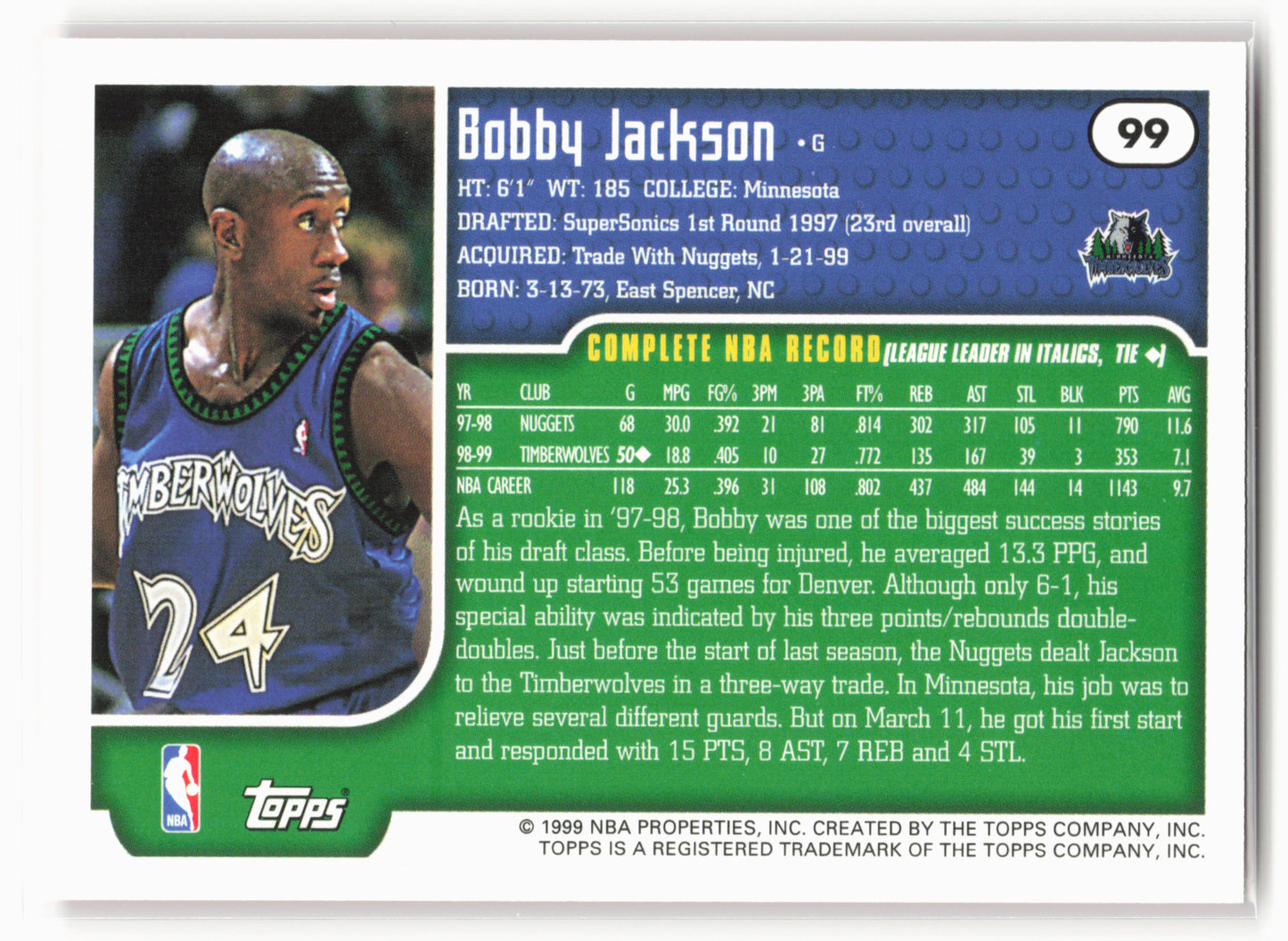 1999-00 Topps  #99 Bobby Jackson