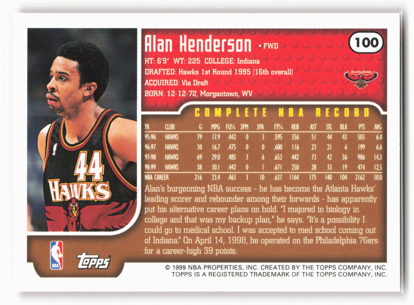 1999-00 Topps #100 Alan Henderson