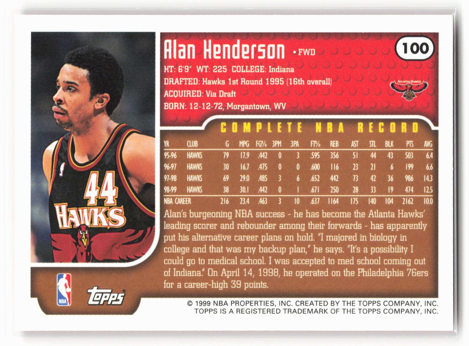 1999-00 Topps #100 Alan Henderson