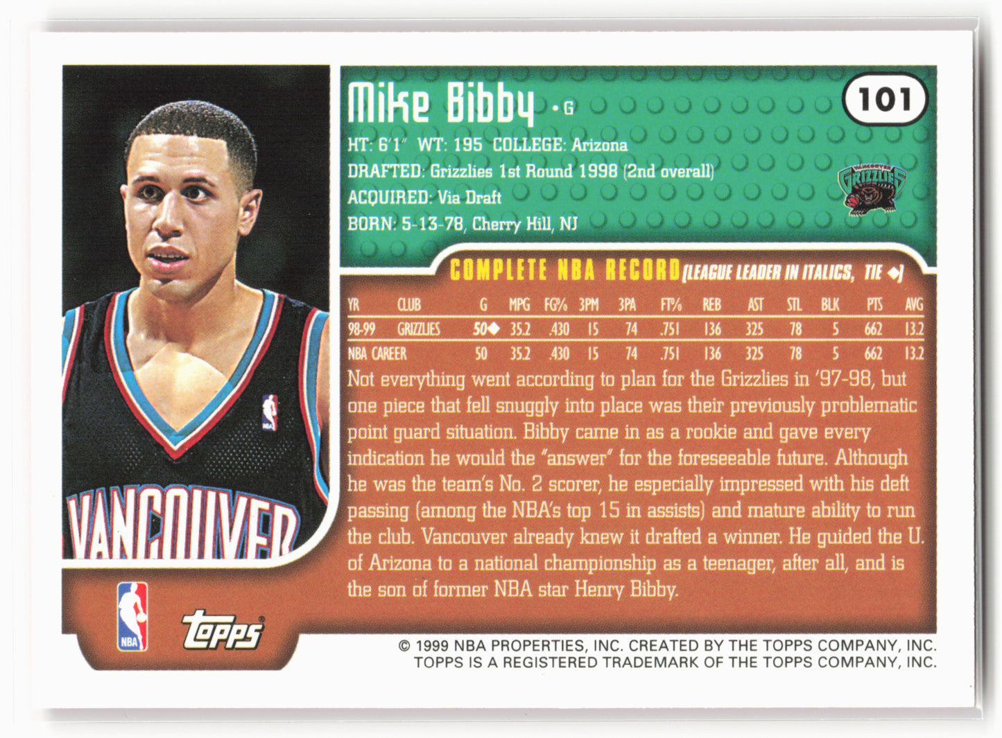 1999-00 Topps #101 Mike Bibby NM