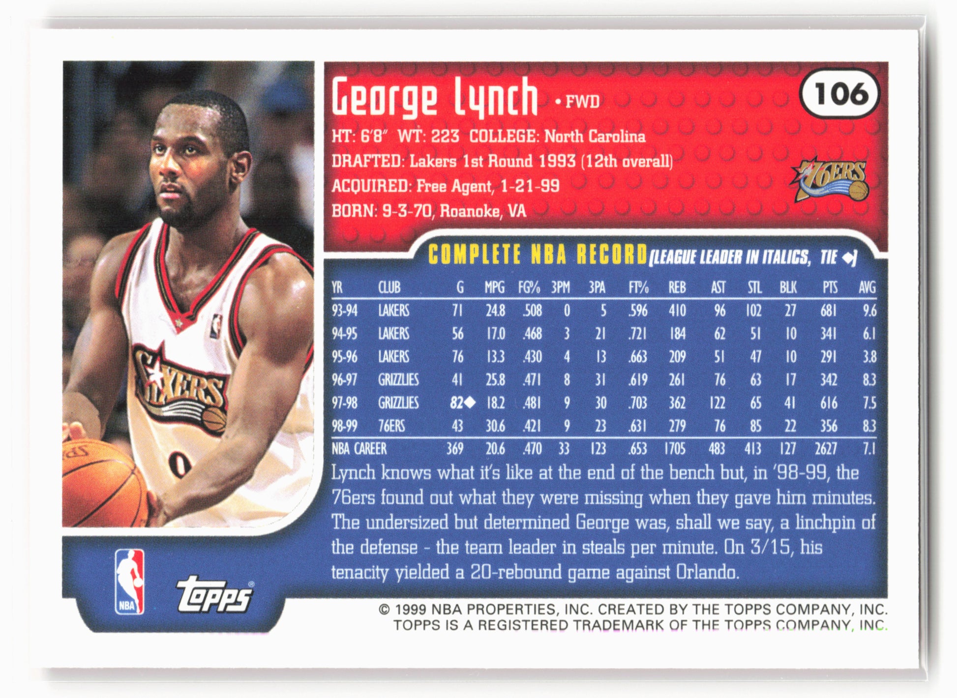 1999-00 Topps #106 George Lynch NM1
