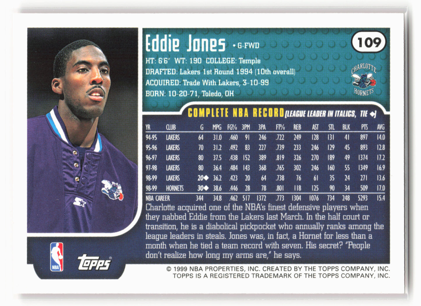 1999-00 Topps #109 Eddie Jones NM