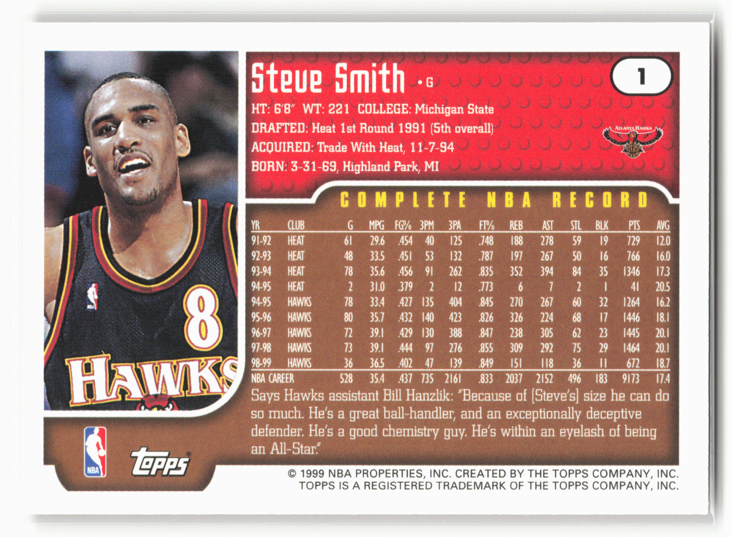 1999-00 Topps Tipoff #1 Steve Smith