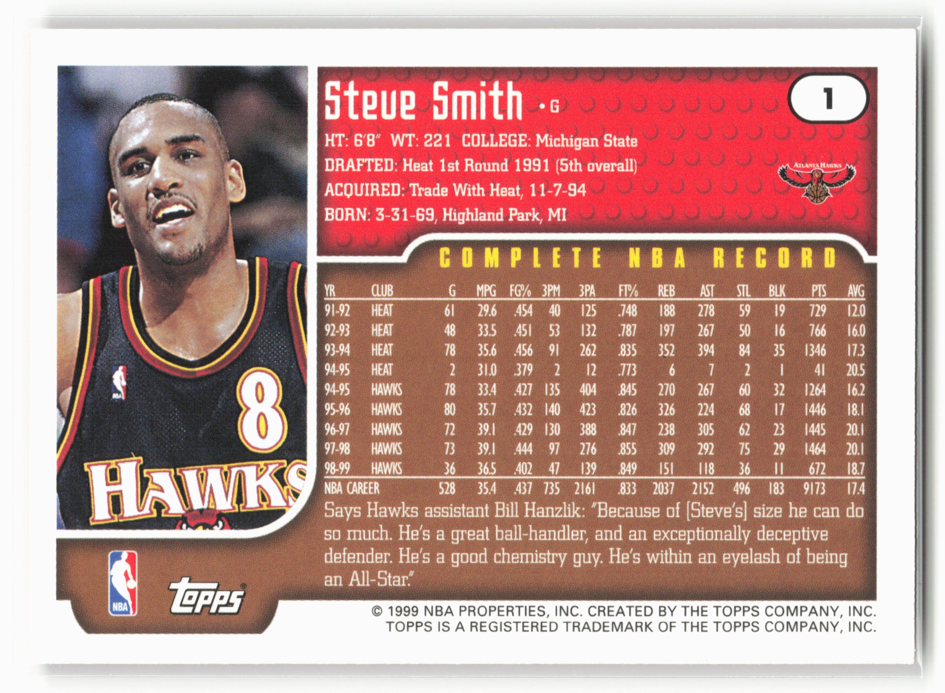 1999-00 Topps Tipoff #1 Steve Smith