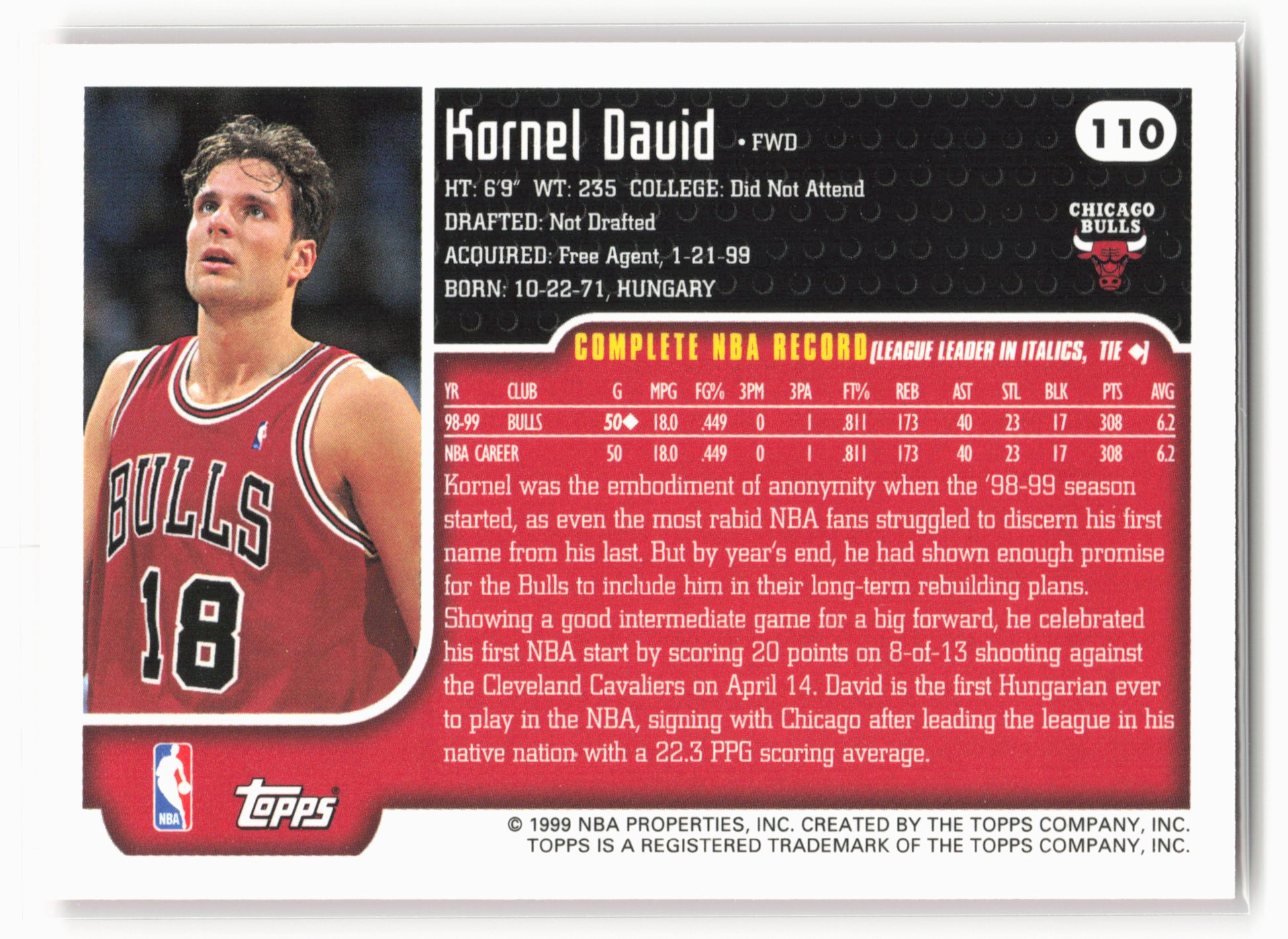 1999-00 Topps #110 Kornel David