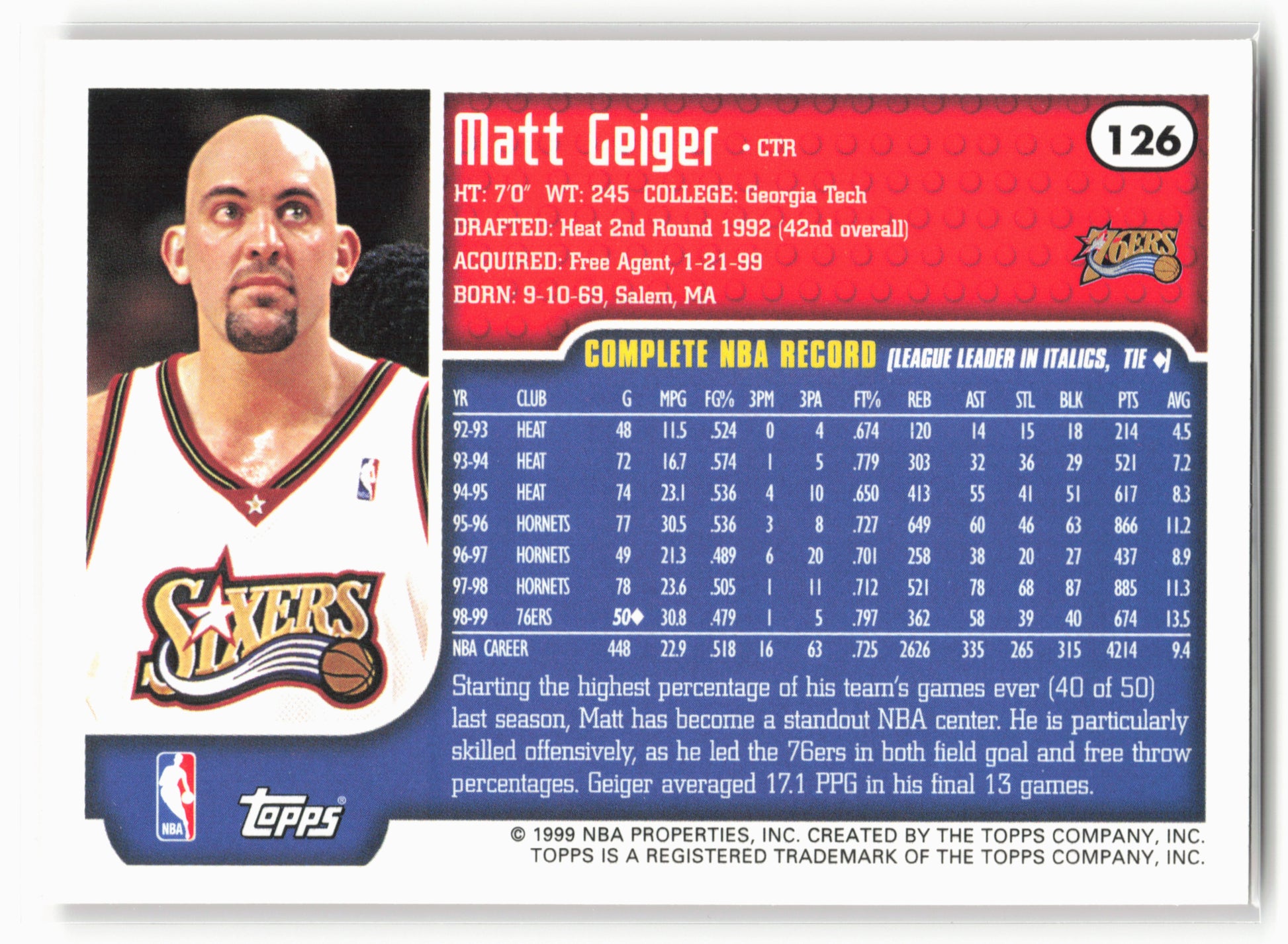 1999-00 Topps Tipoff #126 Matt Geiger