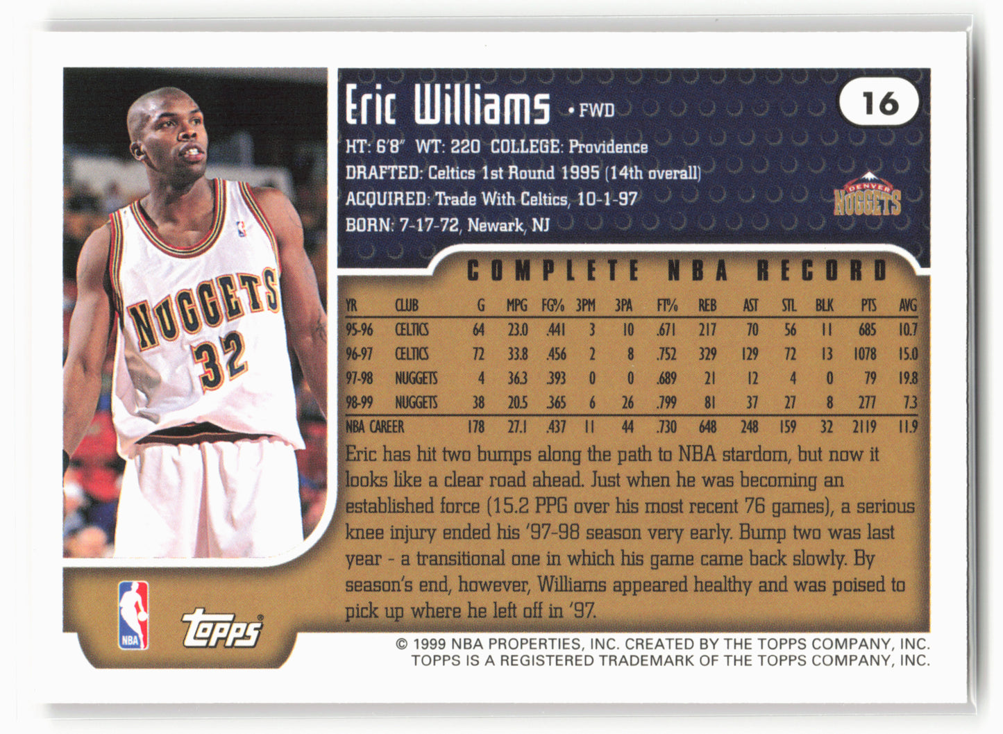 1999-00 Topps Tipoff #16 Eric Williams