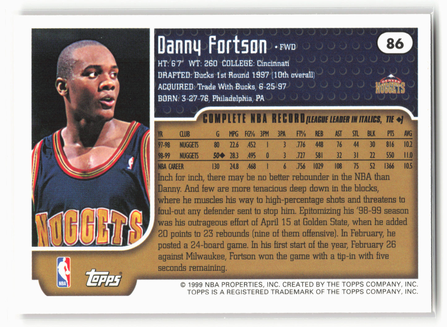 1999-00 Topps Tipoff #86 Danny Fortson