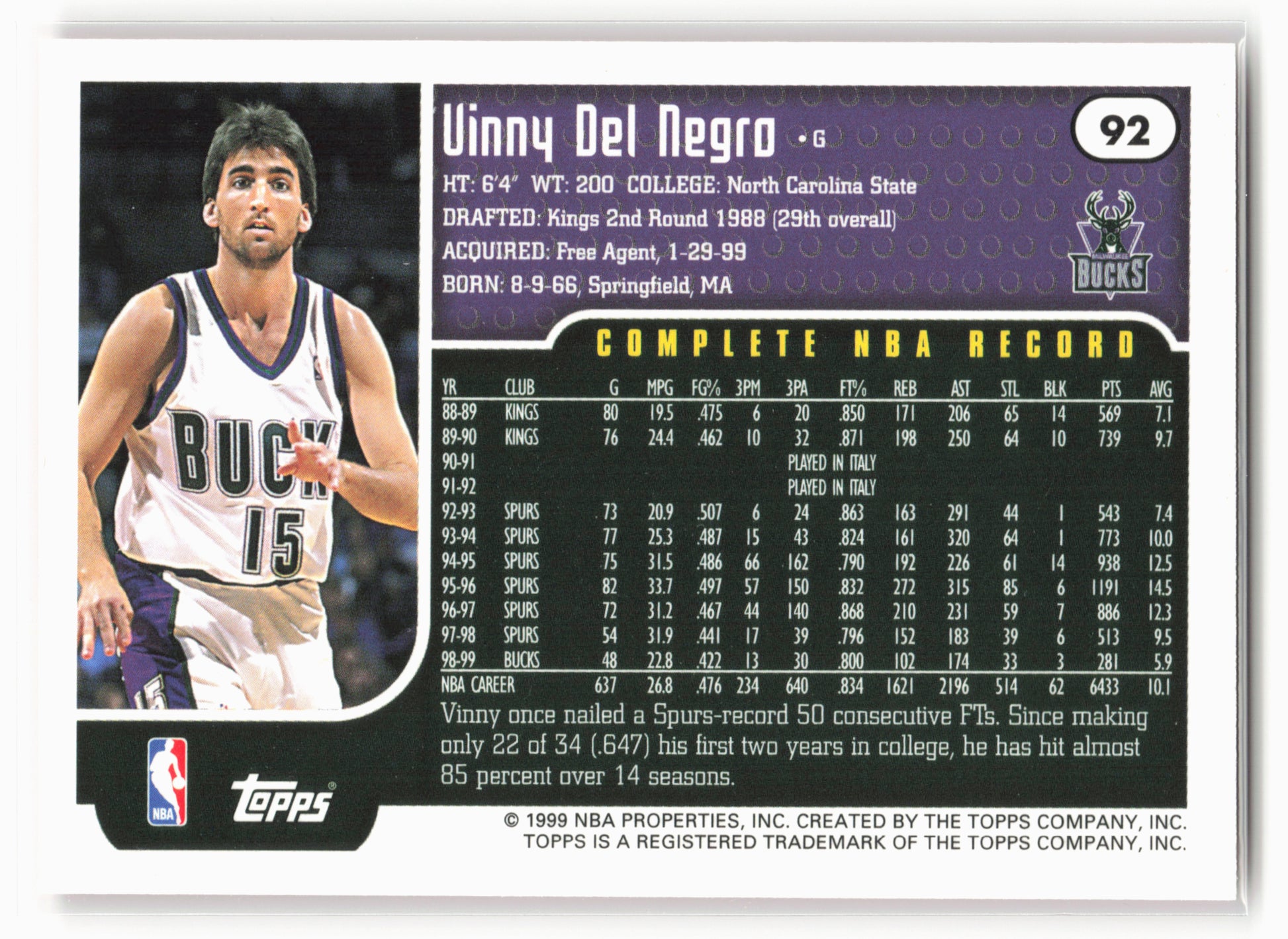 1999-00 Topps #92 Vinny Del Negro