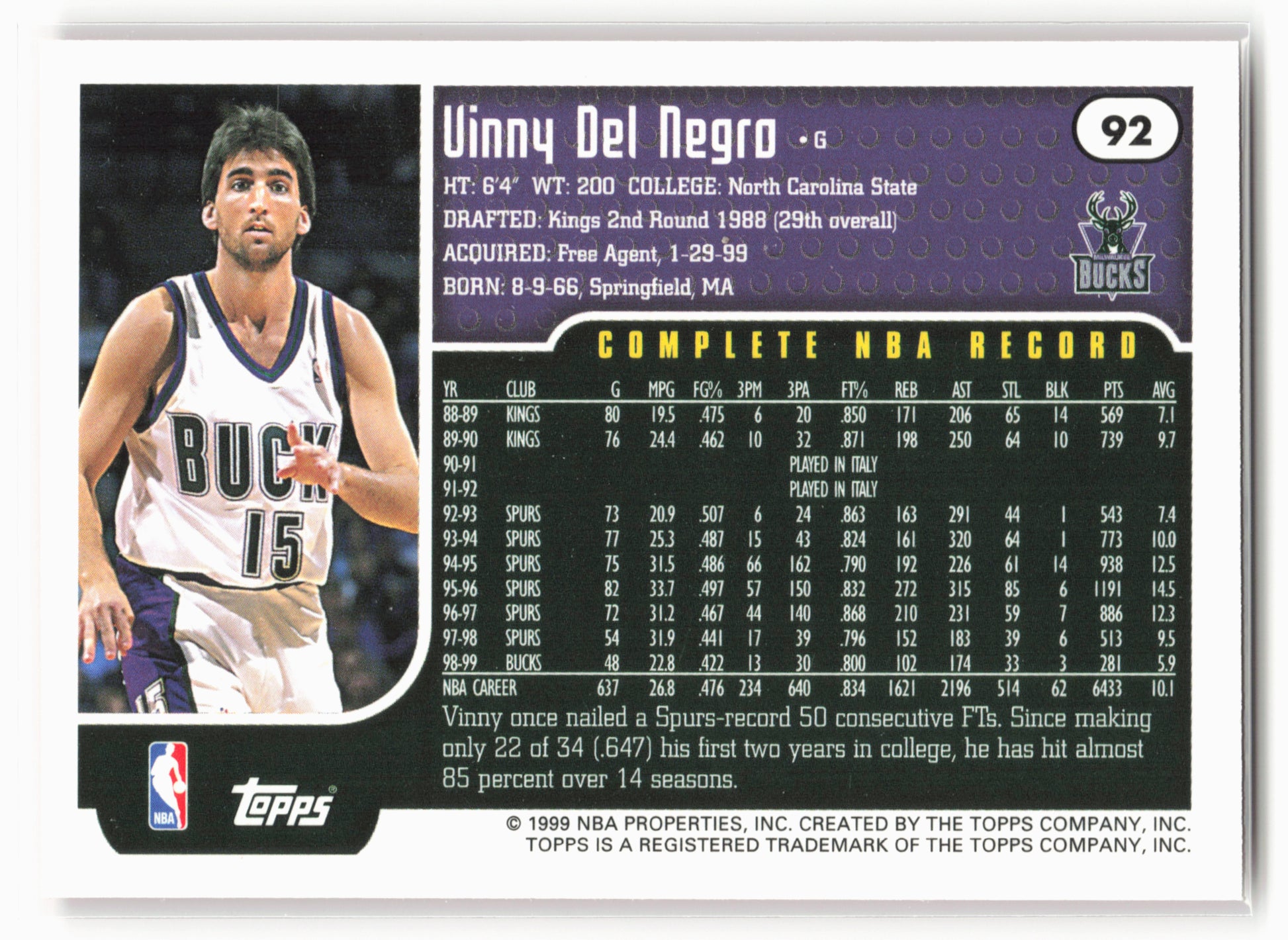 1999-00 Topps #92 Vinny Del Negro NM