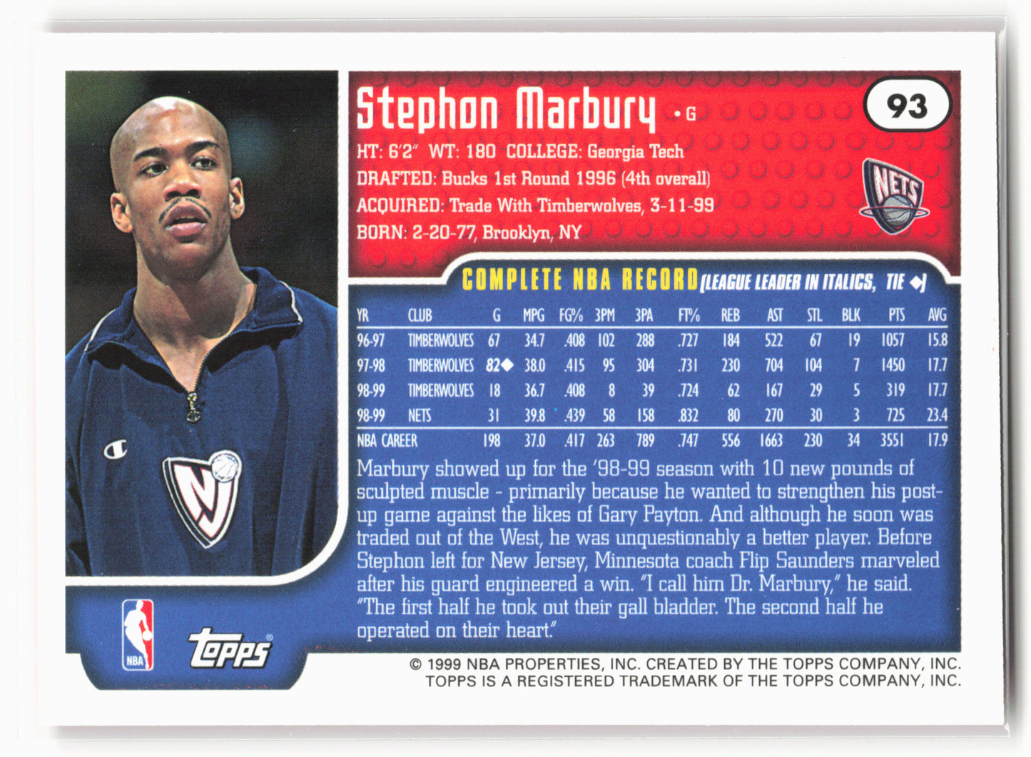 1999-00 Topps #93 Stephon Marbury