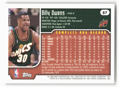 1999-00 Topps Tipoff #87 Billy Owens