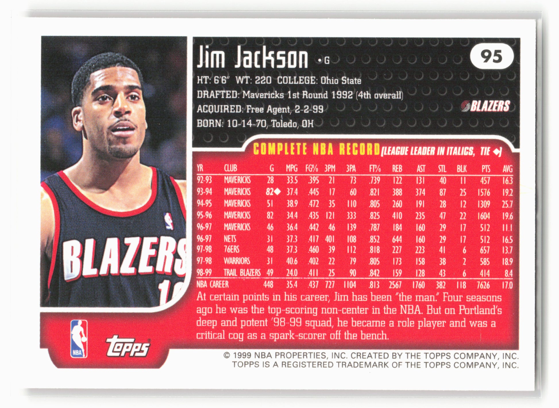 1999-00 Topps Tipoff #95 Jim Jackson