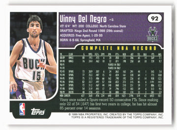 1999-00 Topps #92 Vinny Del Negro NM1