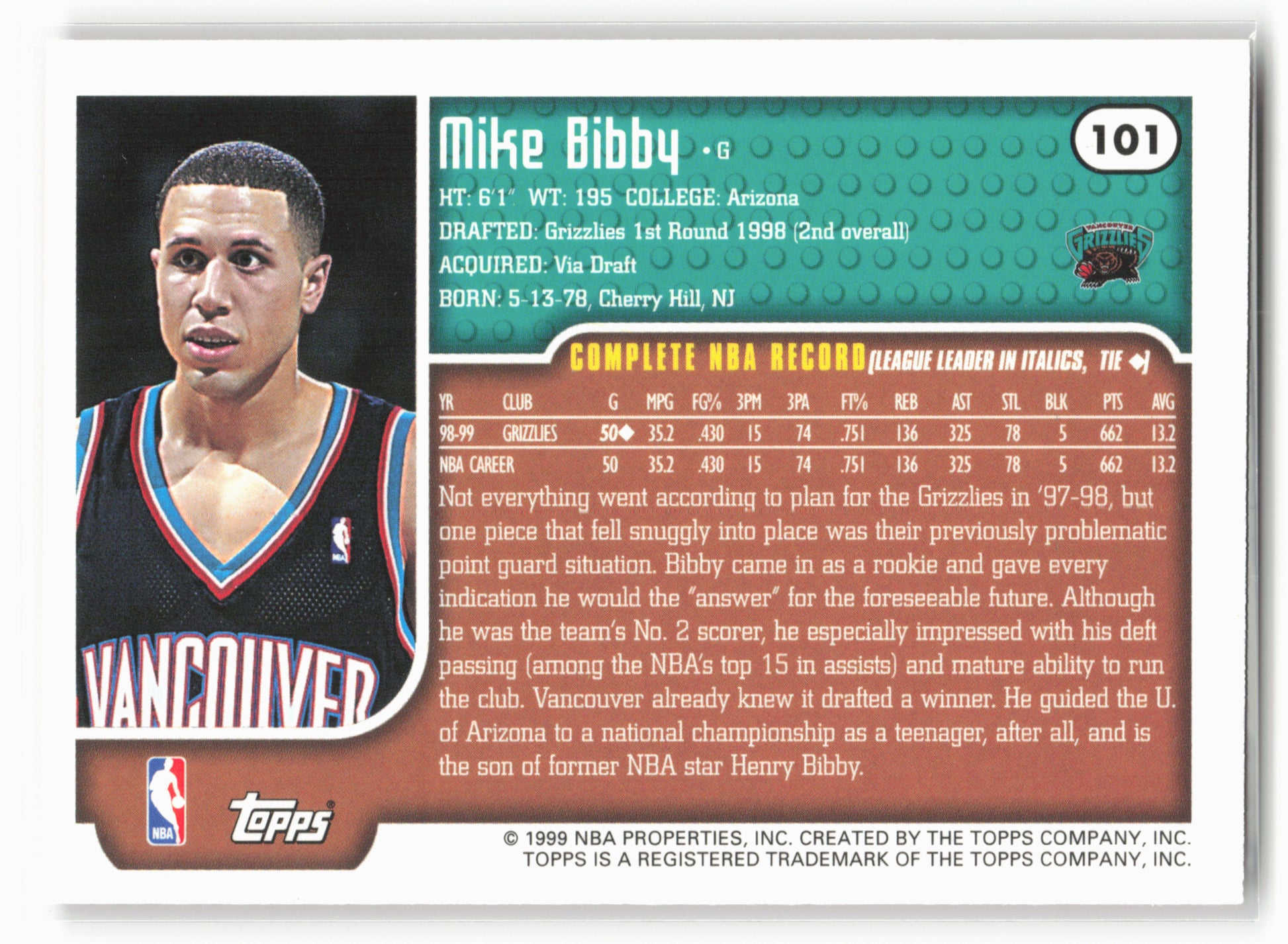 1999-00 Topps Tipoff #101 Mike Bibby
