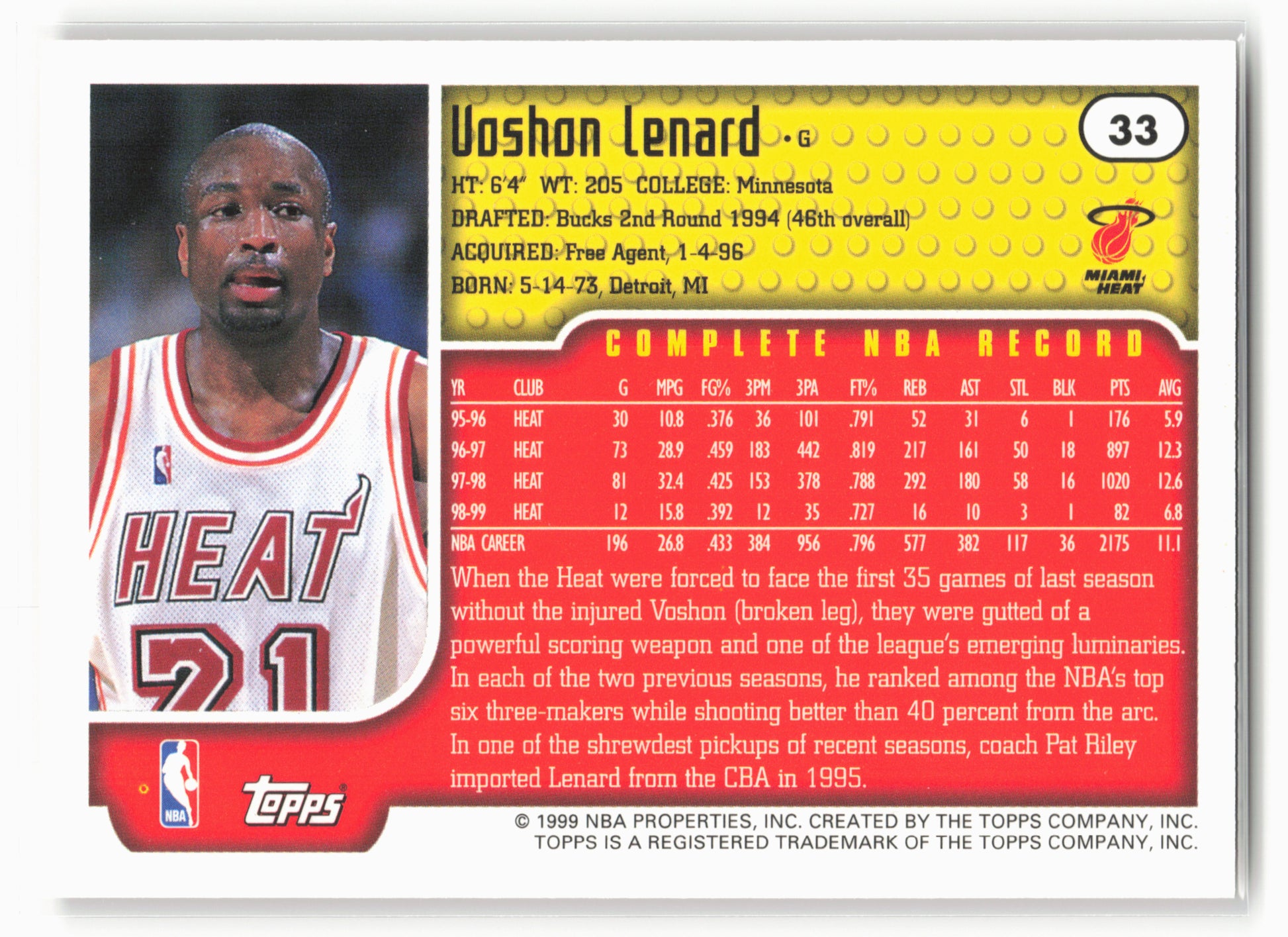 1999-00 Topps Tipoff #33 Voshon Lenard