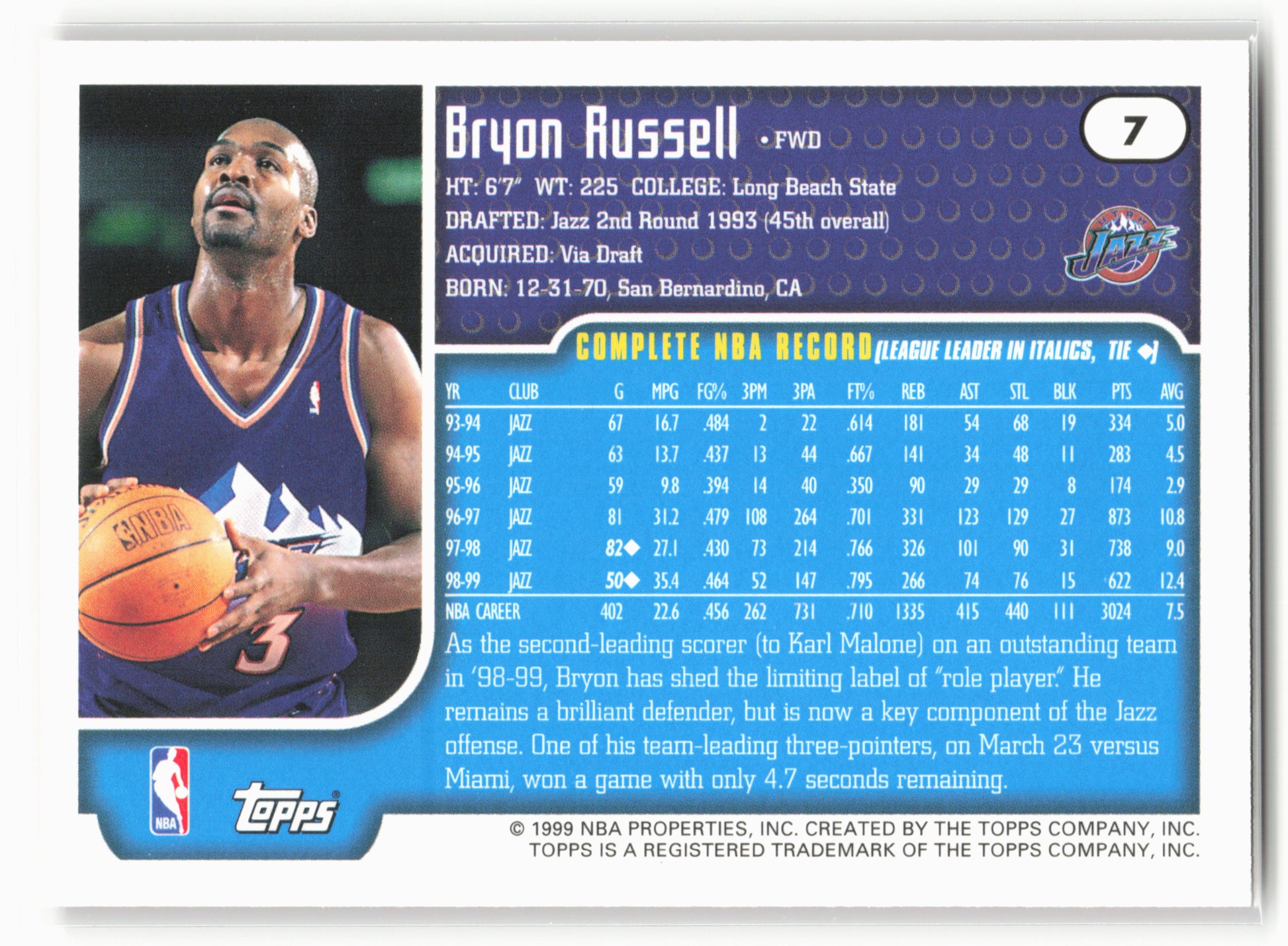 1999-00 Topps Tipoff #7 Bryon Russell