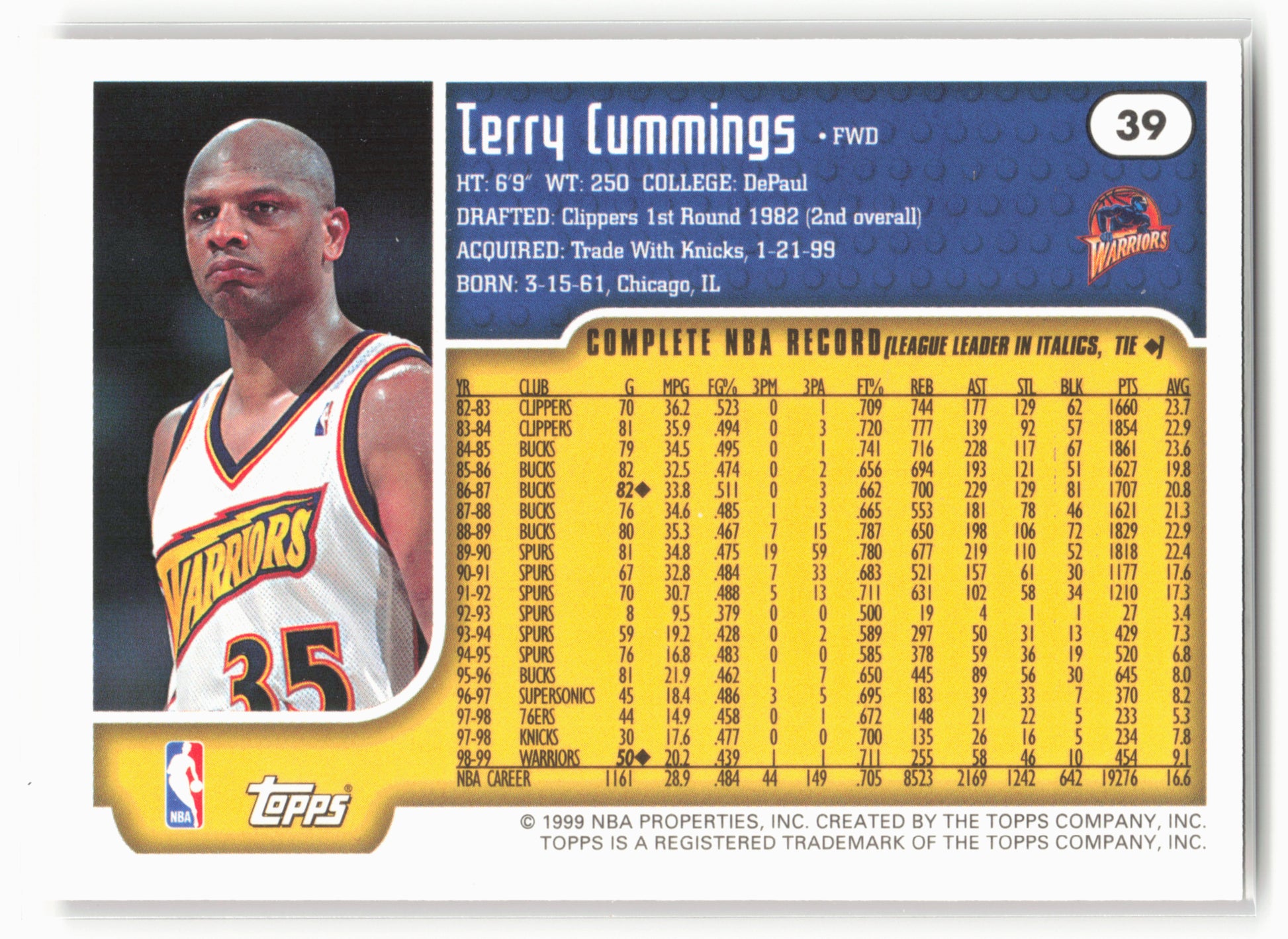 1999-00 Topps Tipoff #39 Terry Cummings
