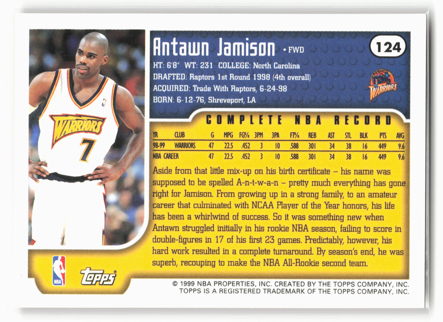 1999-00 Topps Tipoff #124 Antawn Jamison
