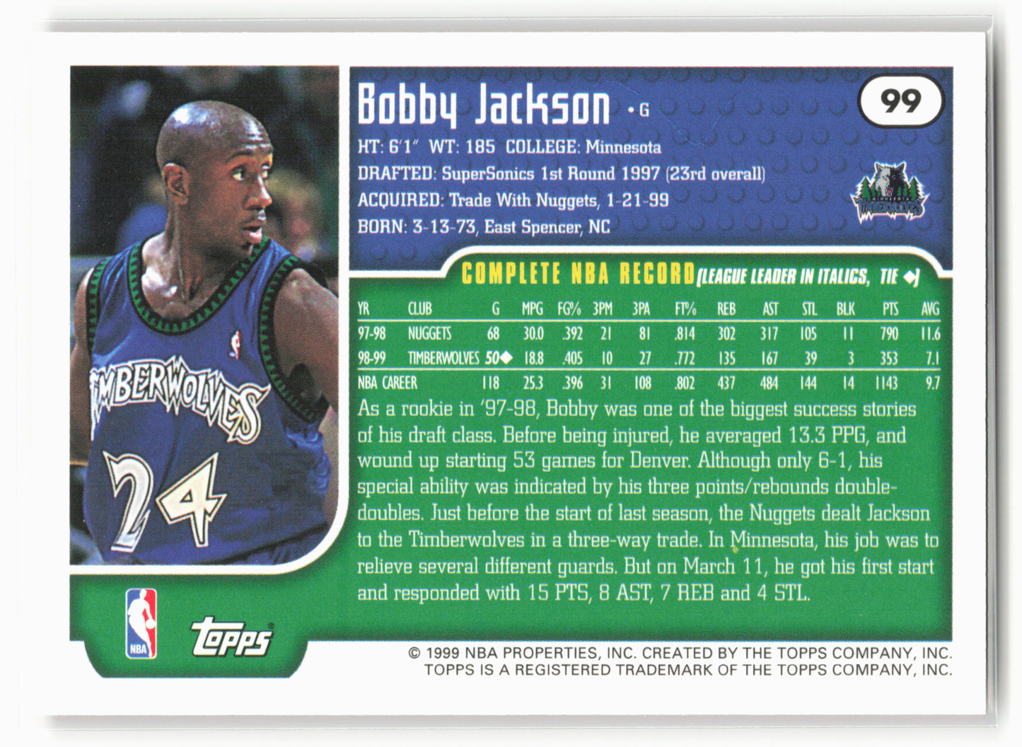 1999-00 Topps Tipoff #99 Bobby Jackson