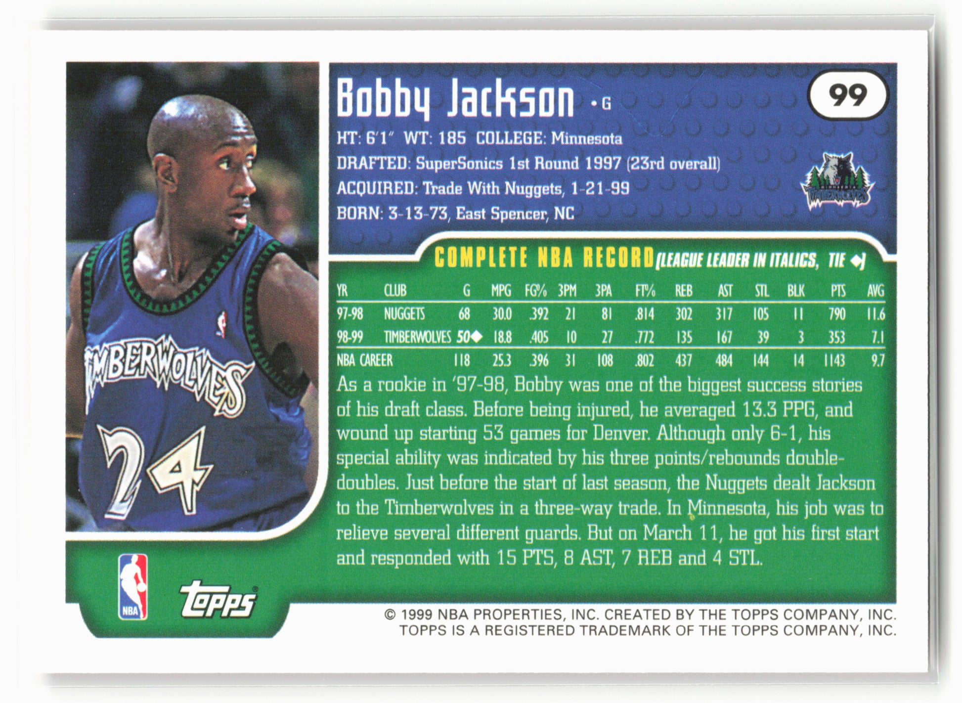 1999-00 Topps Tipoff #99 Bobby Jackson