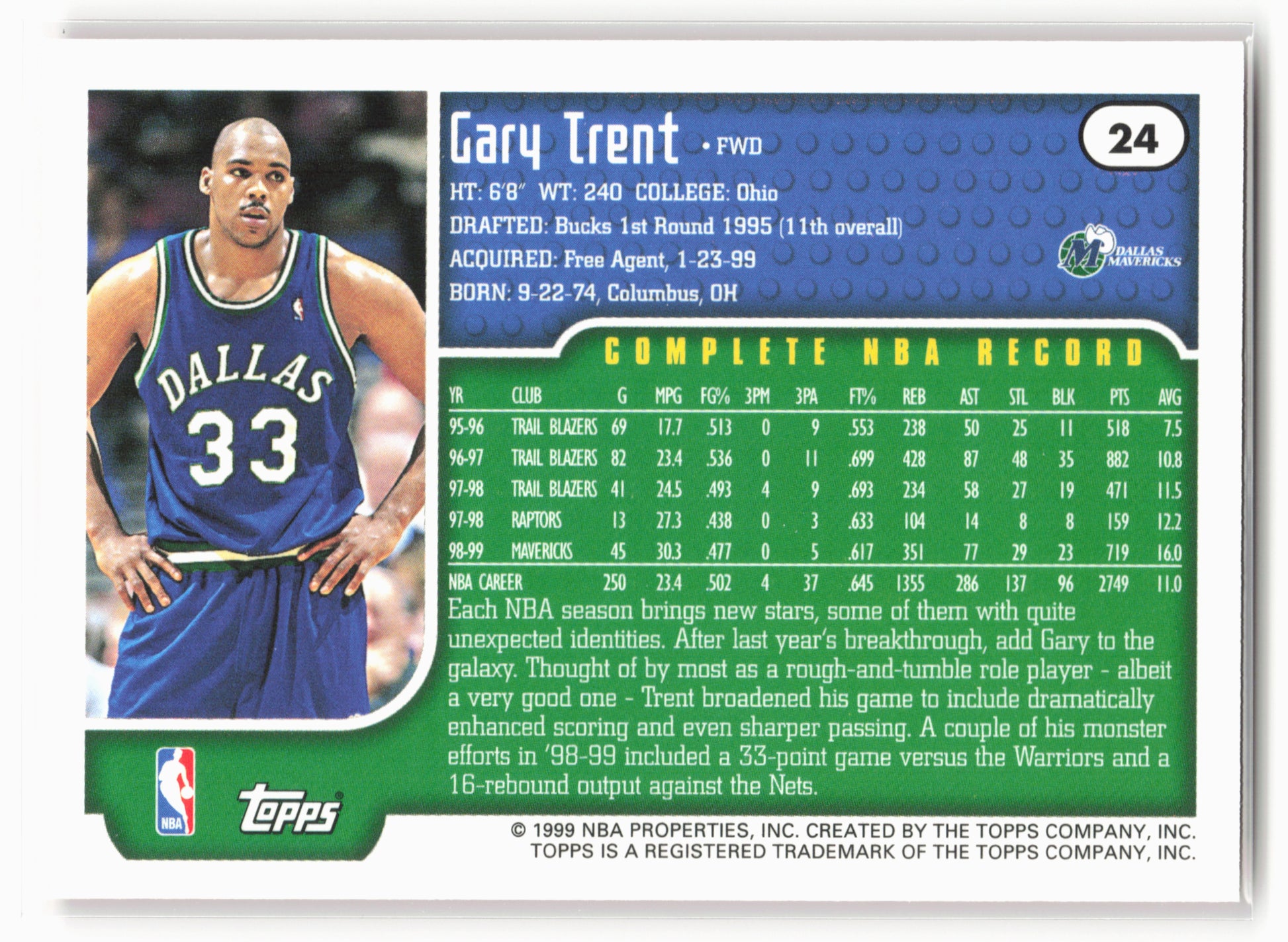 1999-00 Topps #24 Gary Trent NM