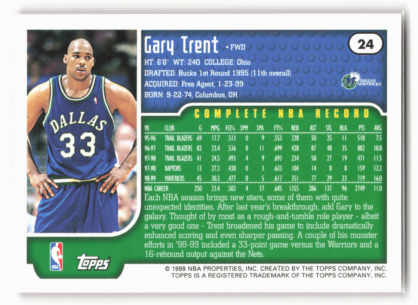 1999-00 Topps #24 Gary Trent NM2