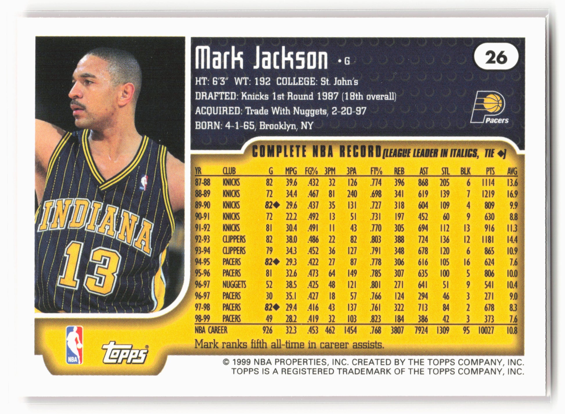 1999-00 Topps #26 Mark Jackson NM2