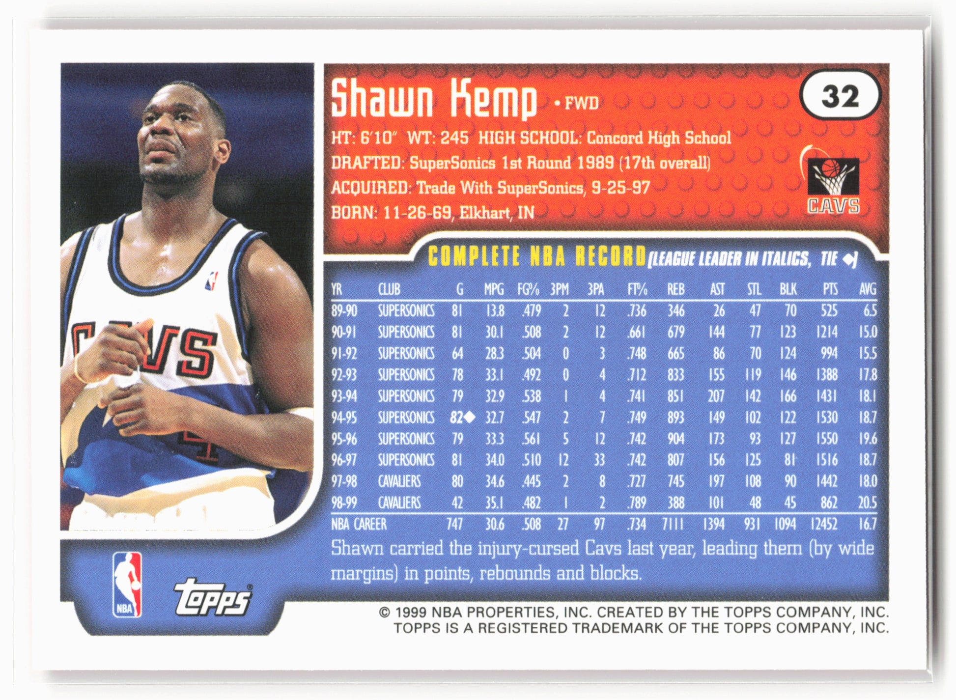 1999-00 Topps #32 Shawn Kemp NM1