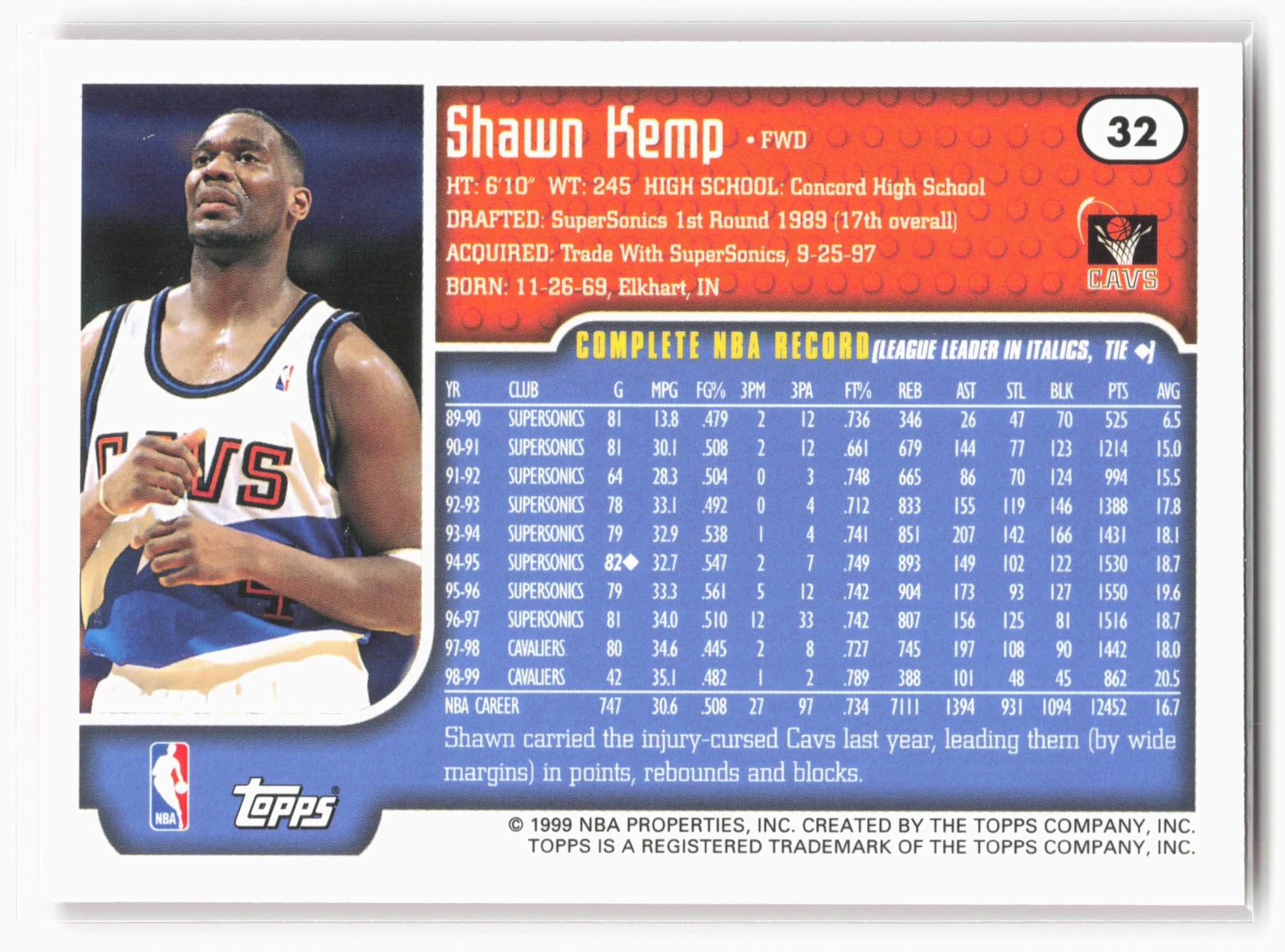 1999-00 Topps #32 Shawn Kemp NM2