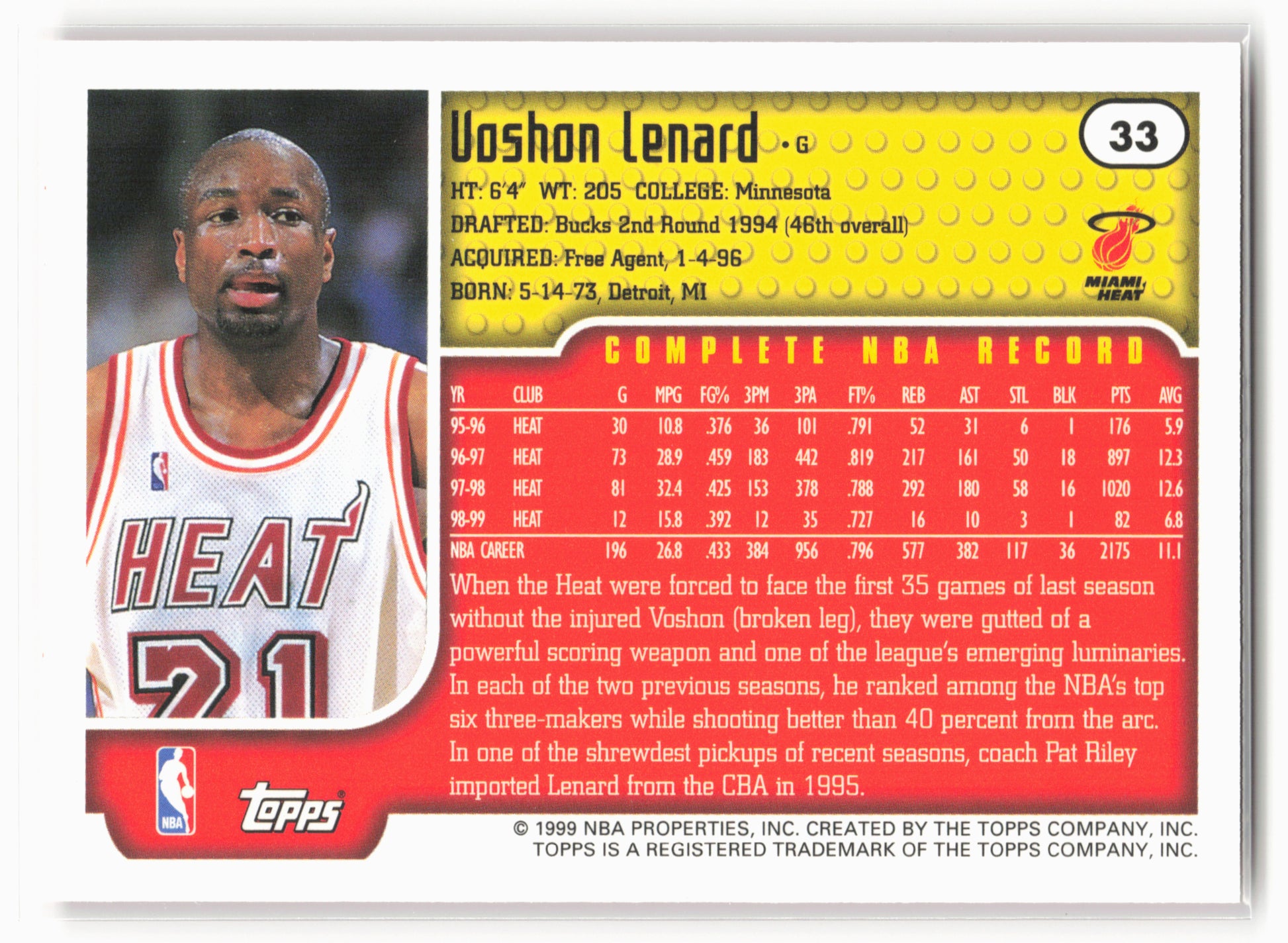 1999-00 Topps #33 Voshon Lenard