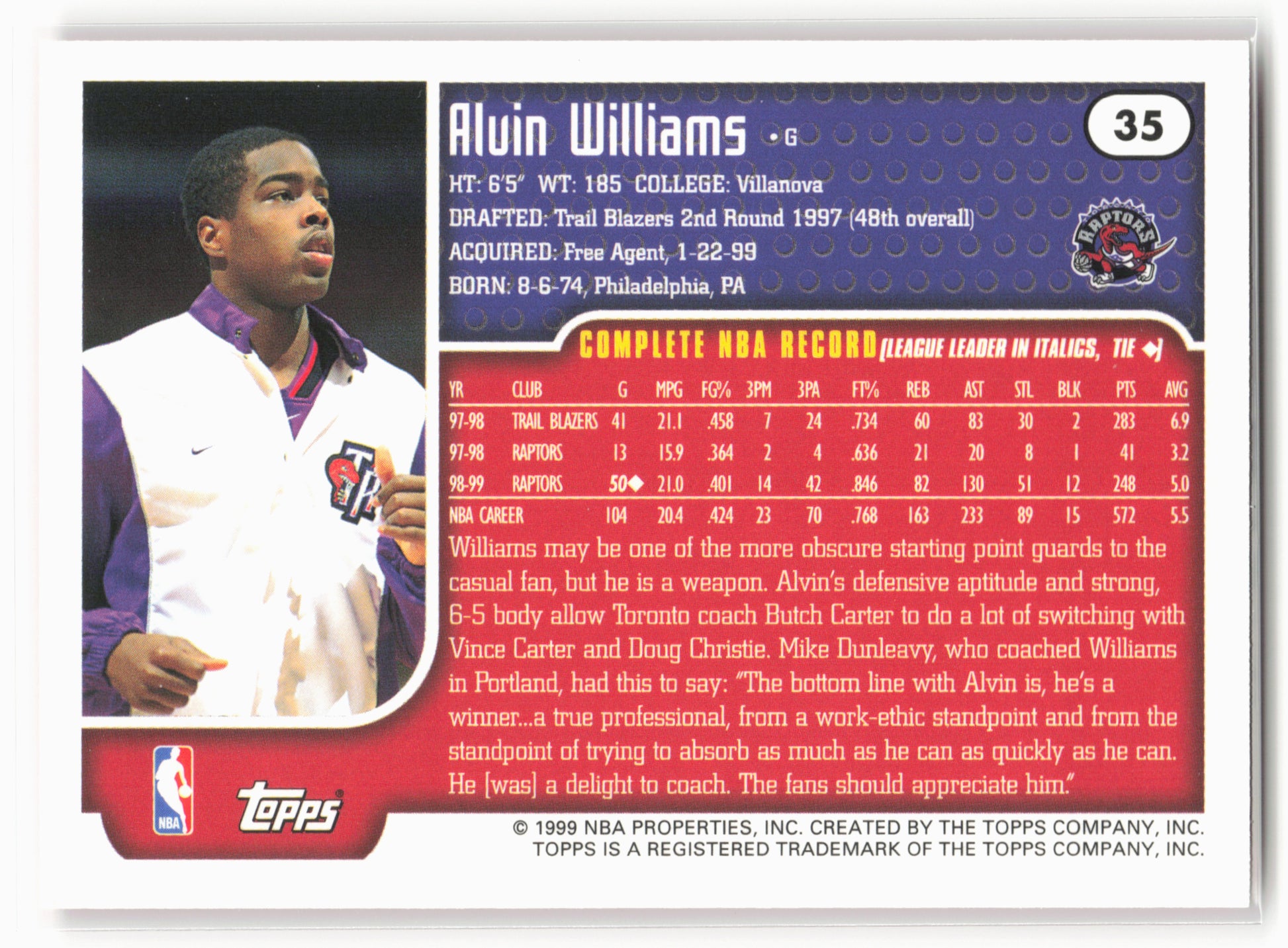 1999-00 Topps #35 Alvin Williams