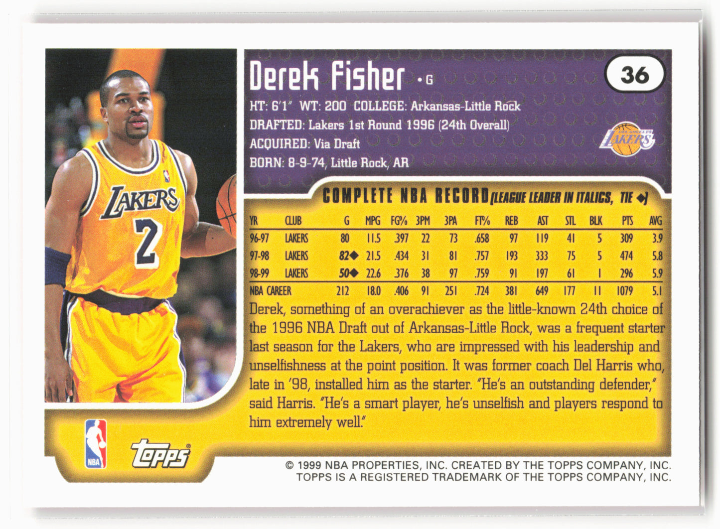 1999-00 Topps #36 Derek Fisher