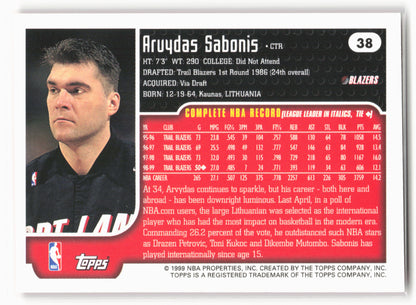 1999-00 Topps #38 Arvydas Sabonis