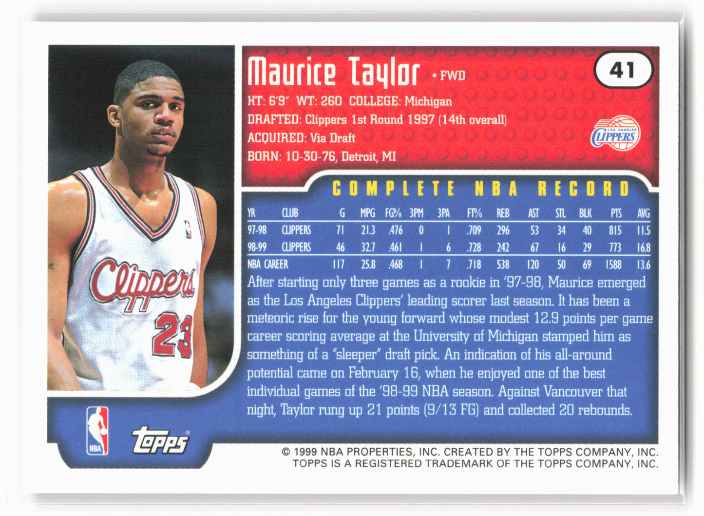 1999-00 Topps #41 Maurice Taylor