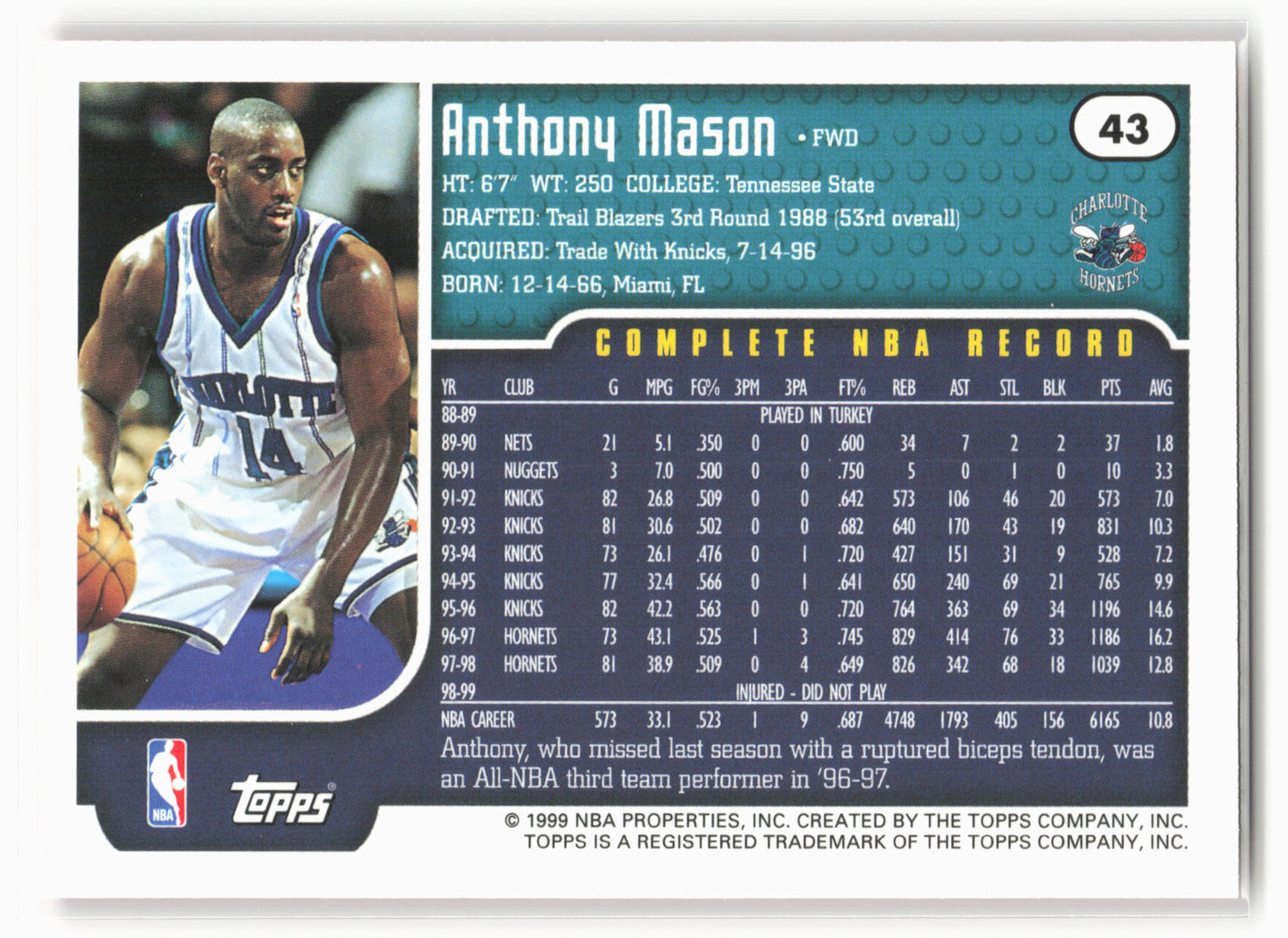 1999-00 Topps #43 Anthony Mason NM