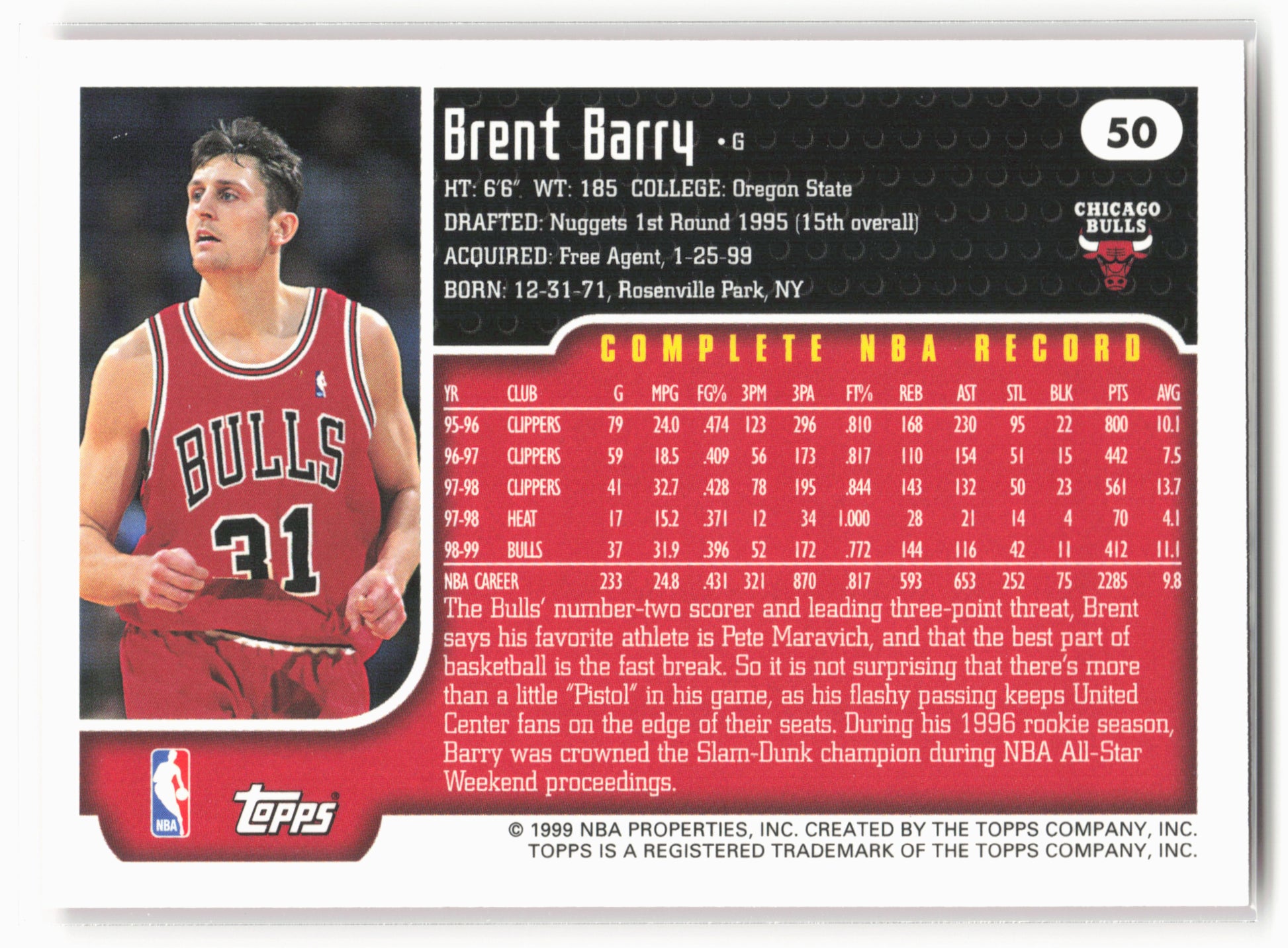 1999-00 Topps #50 Brent Barry
