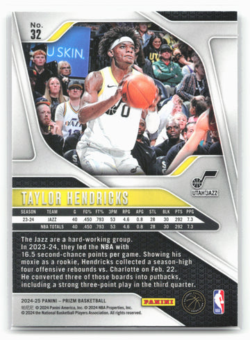 
2024-25 Panini Prizm #32 Taylor Hendricks NM