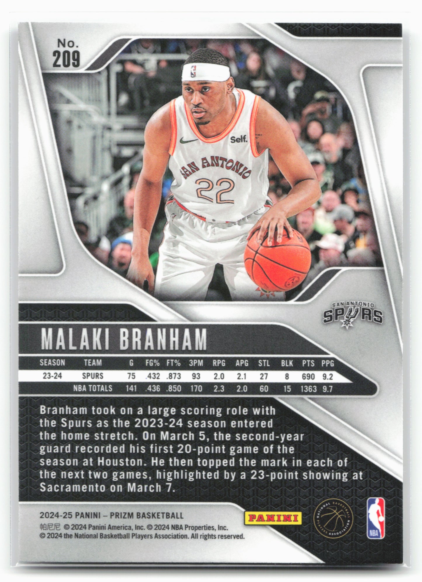 2024-25 Panini Prizm #209 Malaki Branham NM