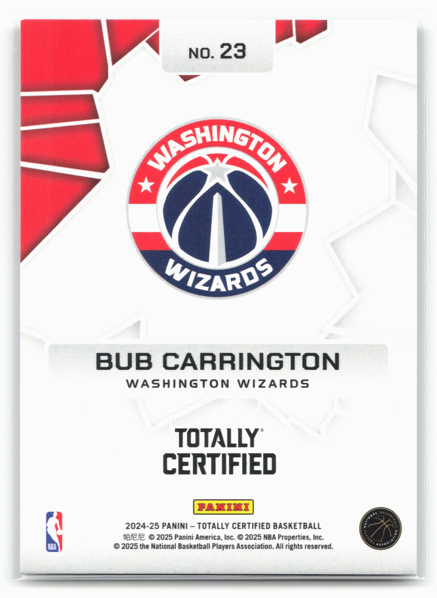 2024-25 Panini Totally Certified #23 Bub Carrington Rock the Rim