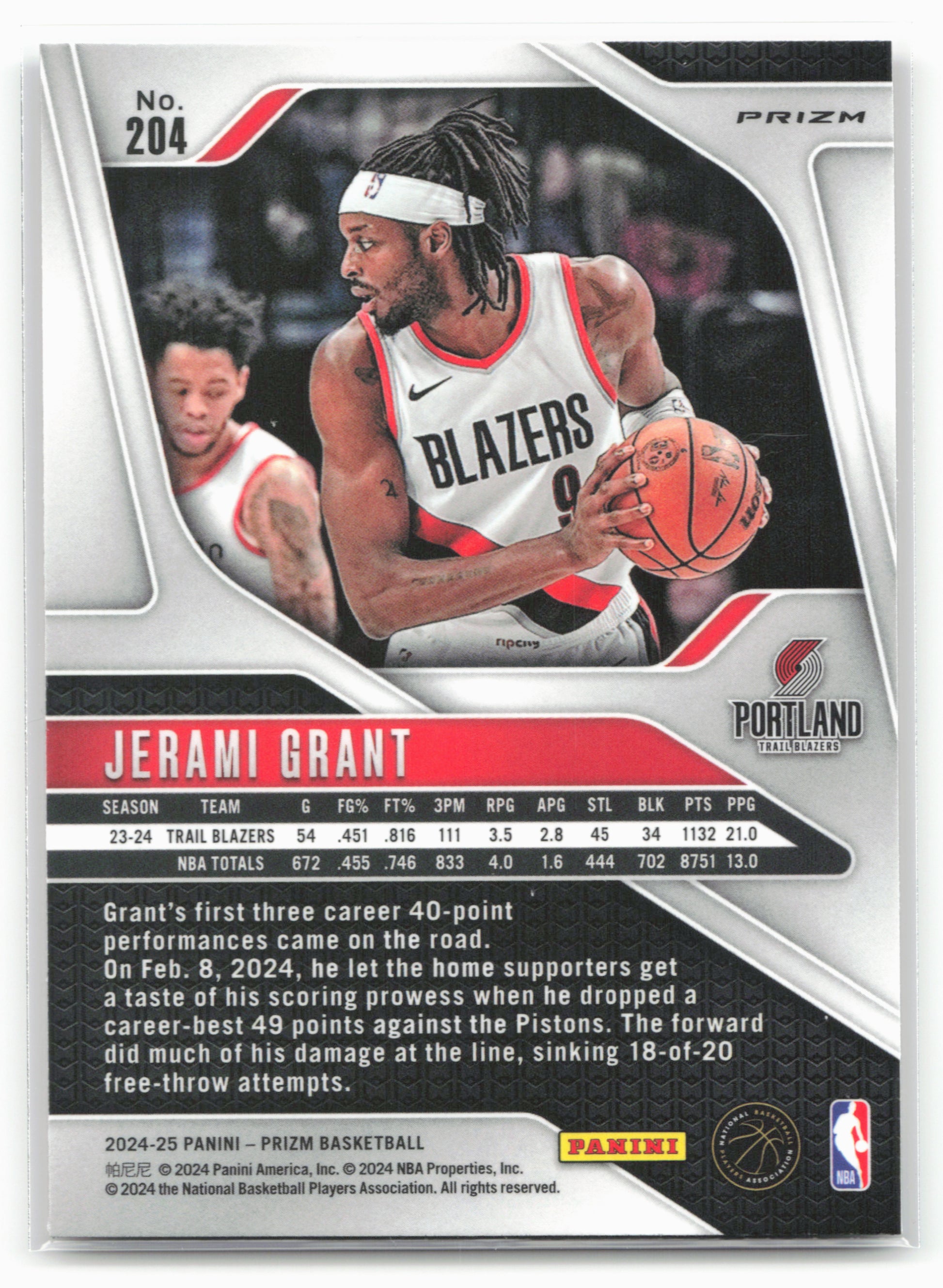 2024-25 Panini Prizm #204 Jerami Grant Prizms Ruby Wave