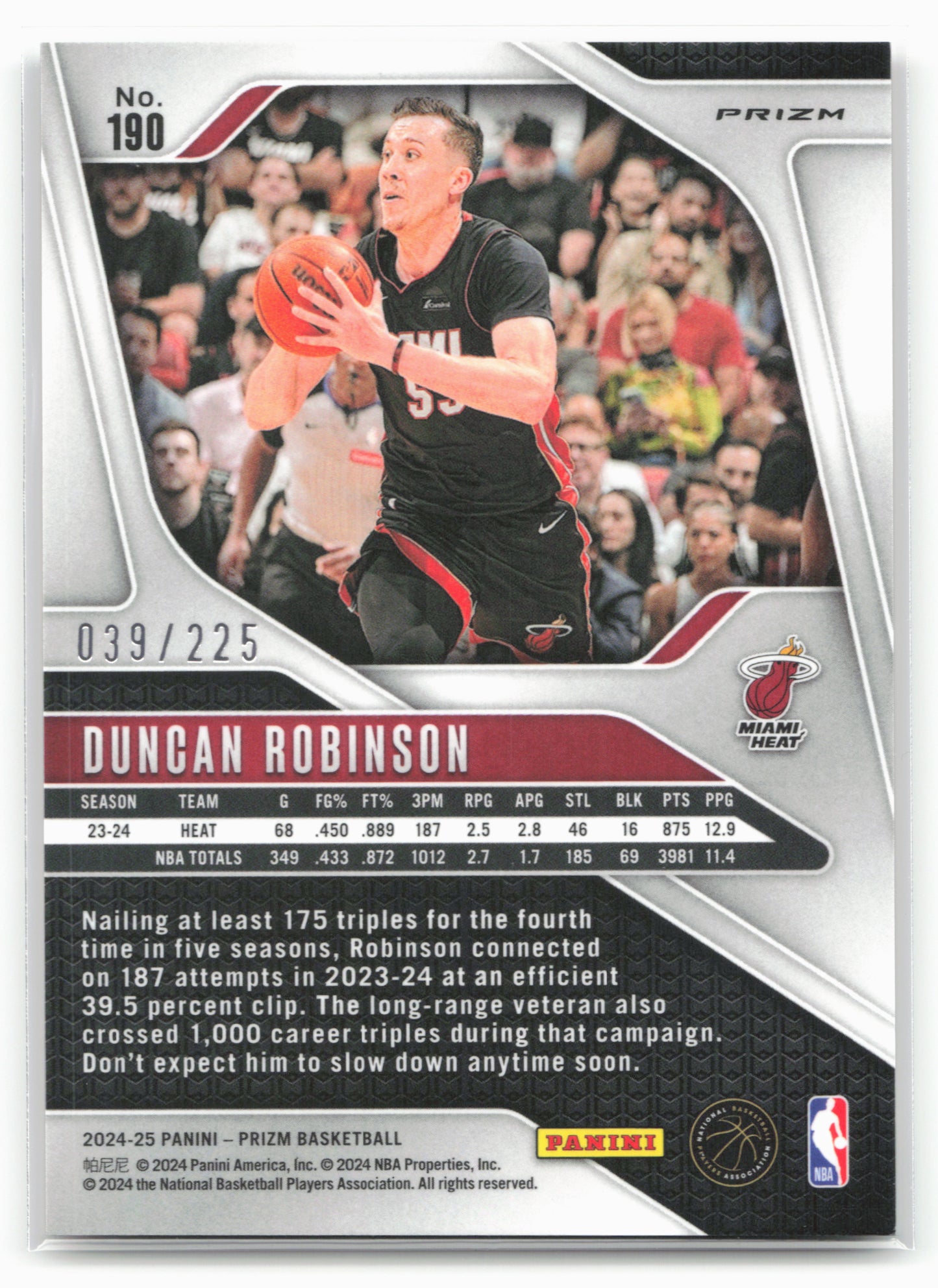 2024-25 Panini Prizm #190 Duncan Robinson Prizms Basketball #/225