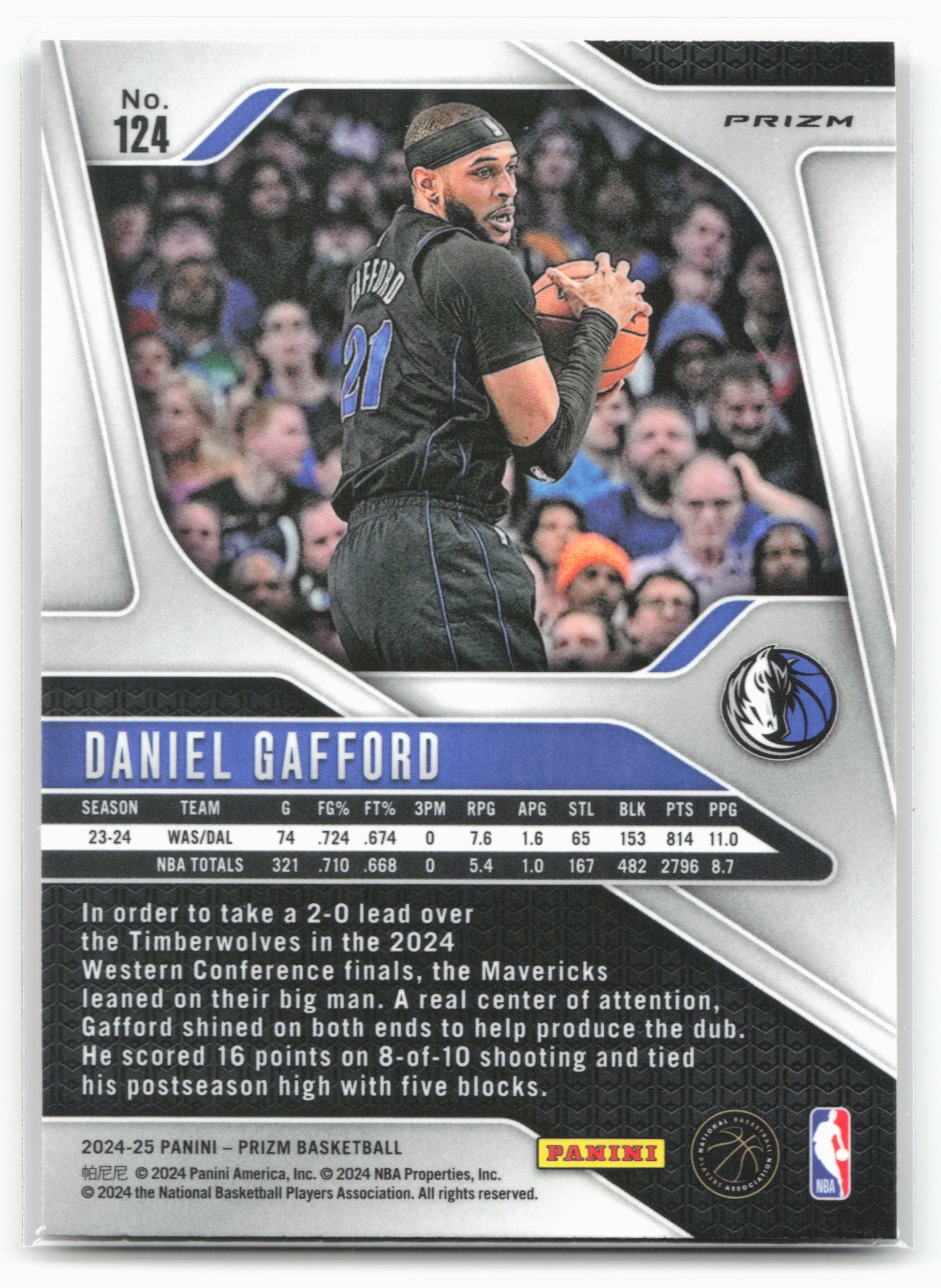 2024-25 Panini Prizm #124 Daniel Gafford Prizms Ruby Wave