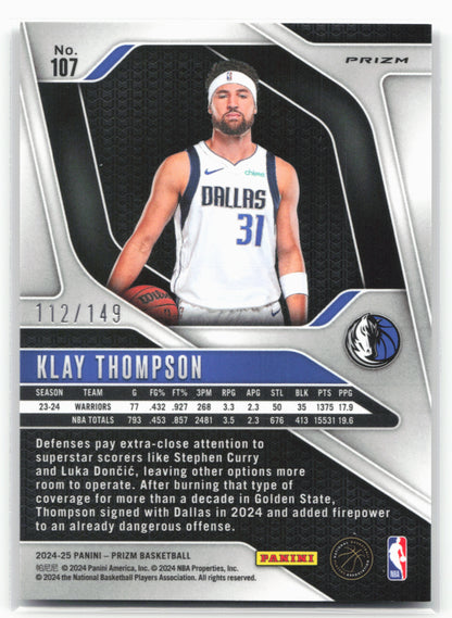 2024-25 Panini Prizm #107 Klay Thompson Prizms Purple Ice #/149