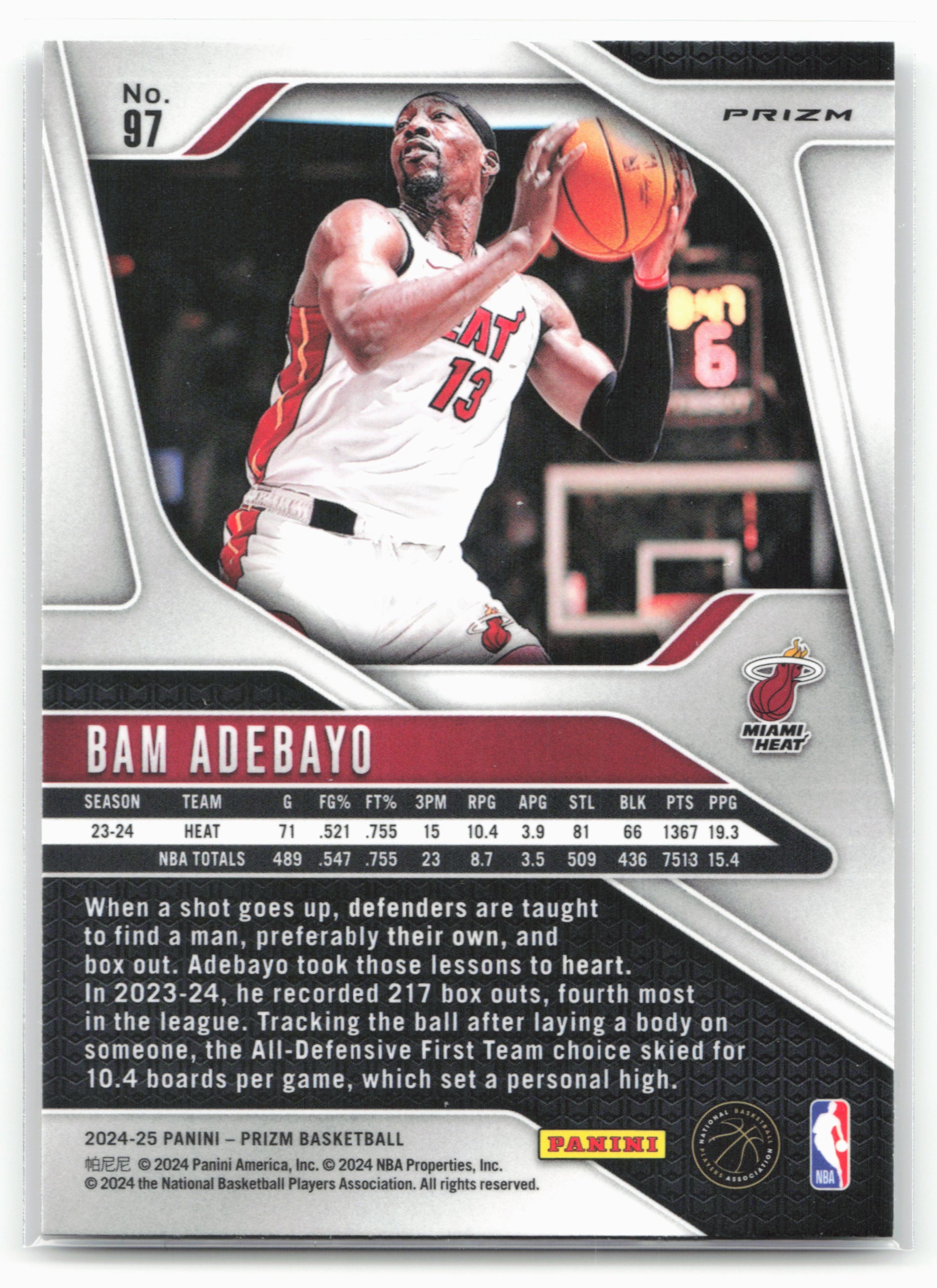 2024-25 Panini Prizm #97 Bam Adebayo Prizms Silver