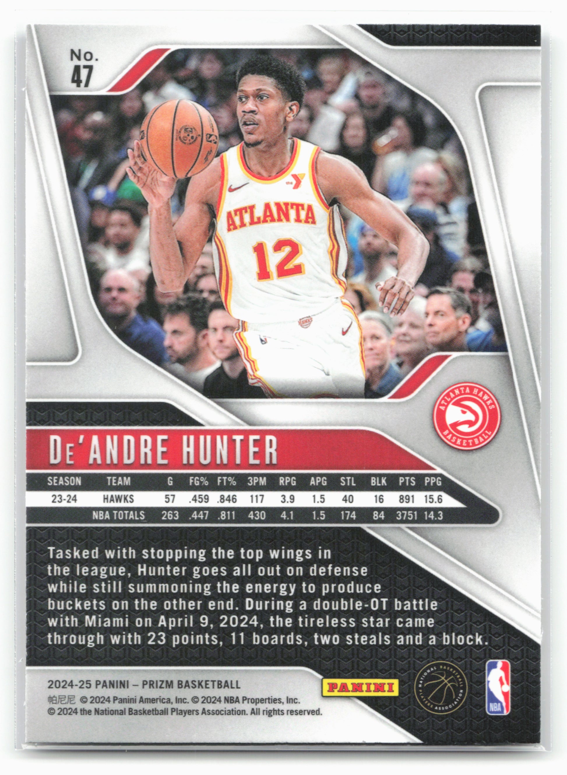 2024-25 Panini Prizm #47 De'Andre Hunter NM