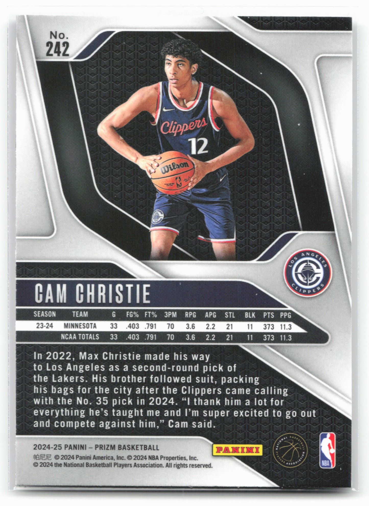 2024-25 Panini Prizm #242 Cam Christie NM